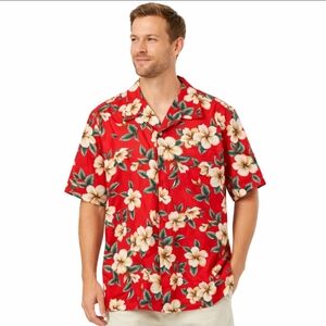 KY’s International Fashion Hawaiian Shirt XXXL Red Floral Aloha Made In Hawaii